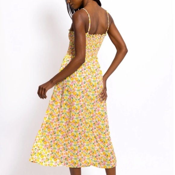 RESA x REVOLVE Ashley Midi Dress Yellow Floral Smocked Dress - Picture 3 of 10